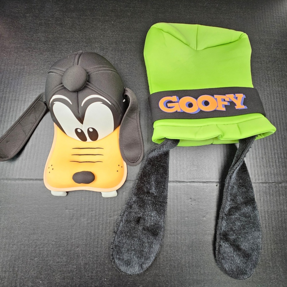 Disney Parks Goofy Hat and Character Visor Set Adult Green Floppy Ears Y2K 2pc